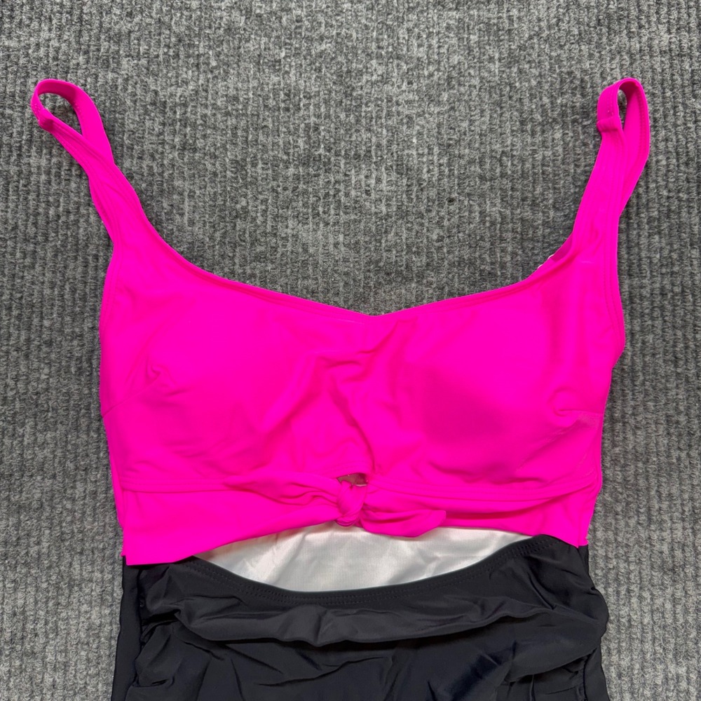 Womens S Colorblock Monokini Swimsuit Pink Cutout One Piece Retro NWOT Adustable - Picture 4 of 11